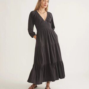 Marine Layer Black Florence Midi Cotton Dress Sz L Bohemian Coastal Cowgirl NWT